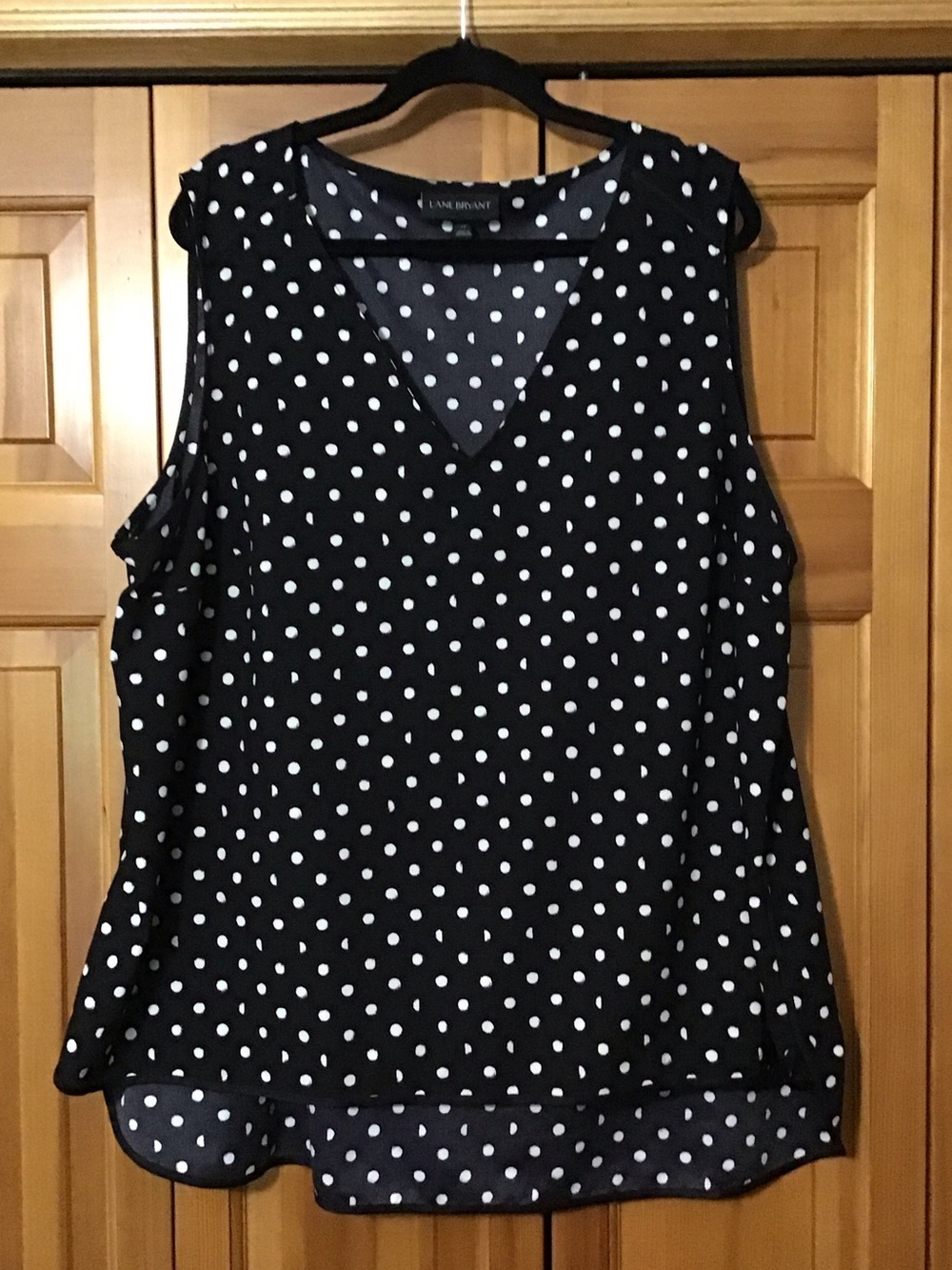 Lane Bryant Black & Cream Polka Dot V-Neck Tunic